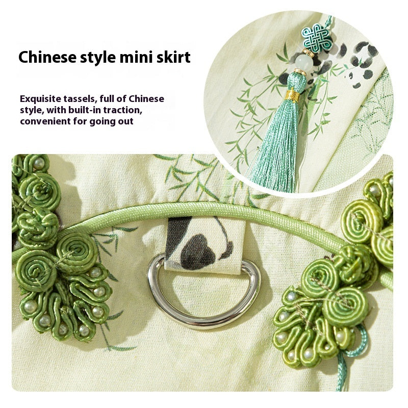 Sphynx Cat Summer Dress With Buckle For Leash Pandas Bamboo Pattern