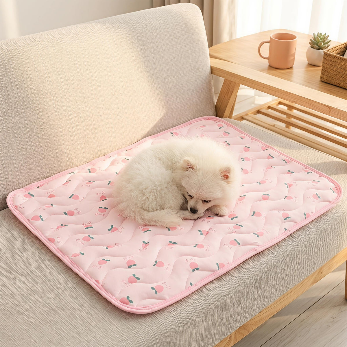 Self-Cooling Pet Mat For Dogs & Cats Foldable Summer Cooling Pad With Fruit Print Washable Dog Bed For Crate Floor Sofa & Car-Pink Cherry Style