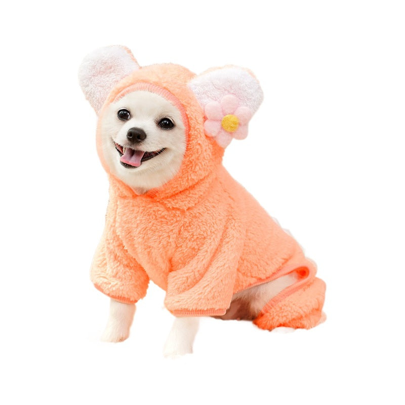 Pet Dog And Cat Clothing And Accessories Autumnwinter Fleece-lined Four-legged Dog Outfits