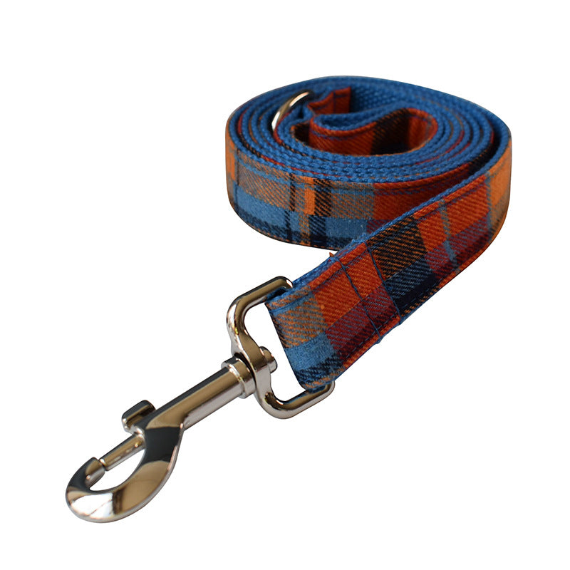 Blue Background Velvet Plaid Pet Dog Collar Alloy Buckle