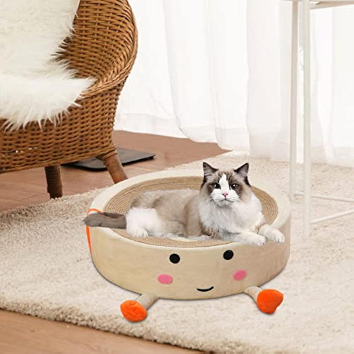 Cartoon Round Sisal Cat Scratching Board Cat Nest Integrated Large Cat Toy Wear Resistant Non-Shedding Cat Bed