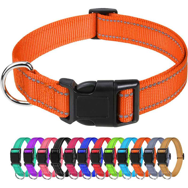 Basics Reflective Polyester Dog Collar, Adjustable Length, Quick-Release Buckle For Easy On Off