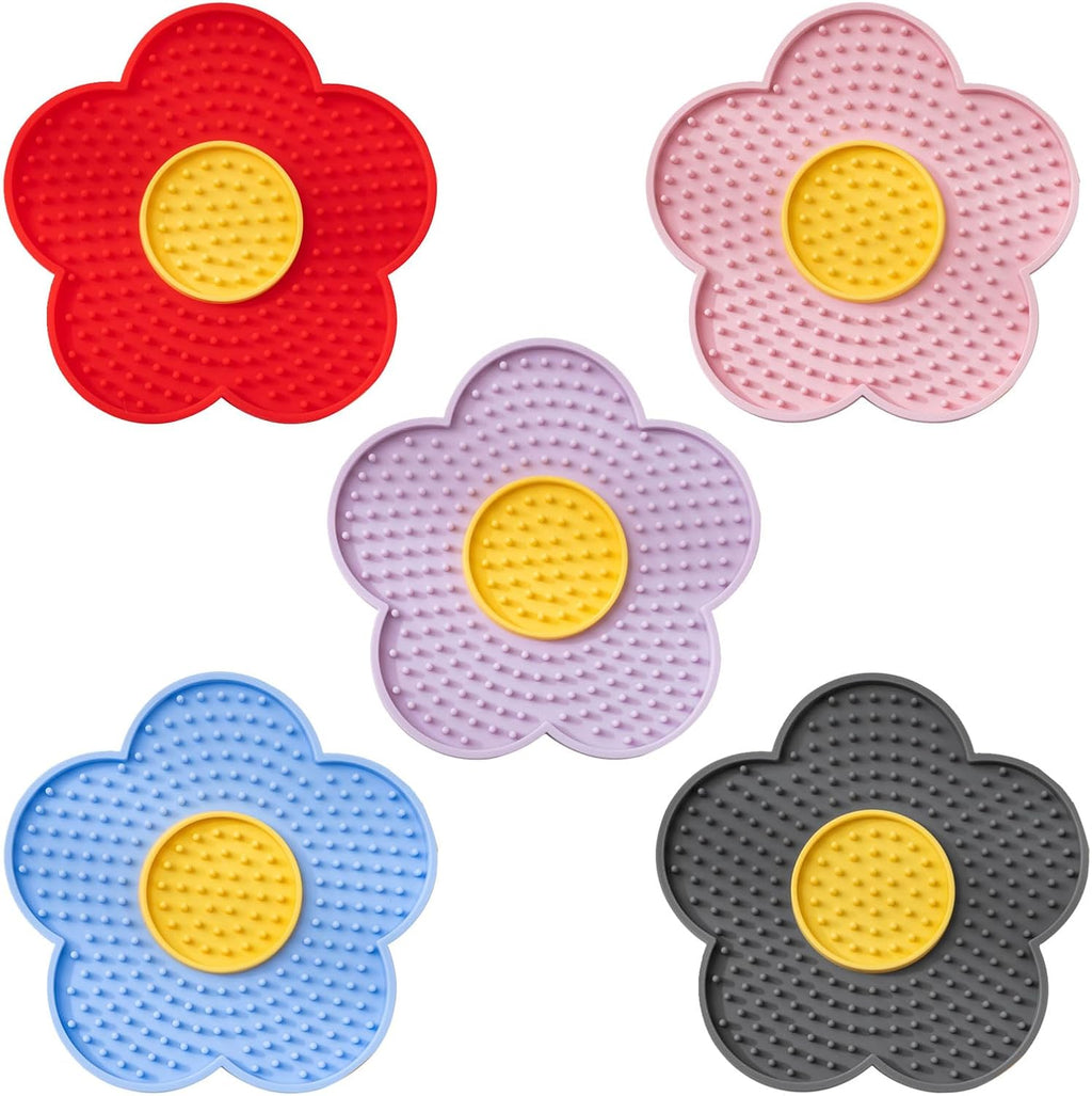 Cats Lick Pad With Suctions Cup Slow Feeders Licking Mat Flower Shape Silicone Pad With Suctions Cup Dog Licking Mat Silicone