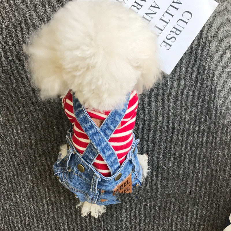Dog Denim Suspender Pants Spring And Autumn