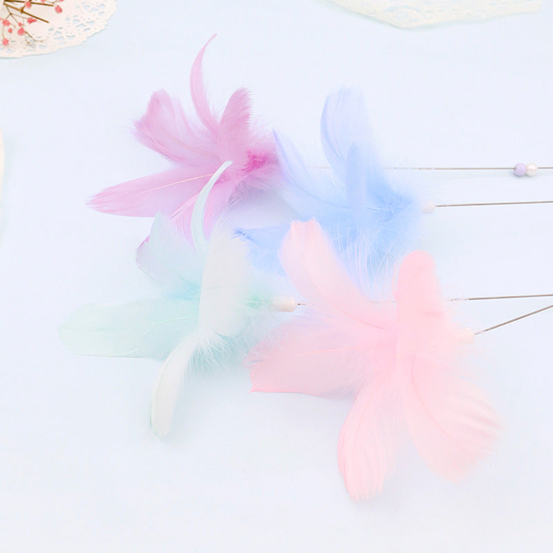 Candy color small feathers funny cat pole