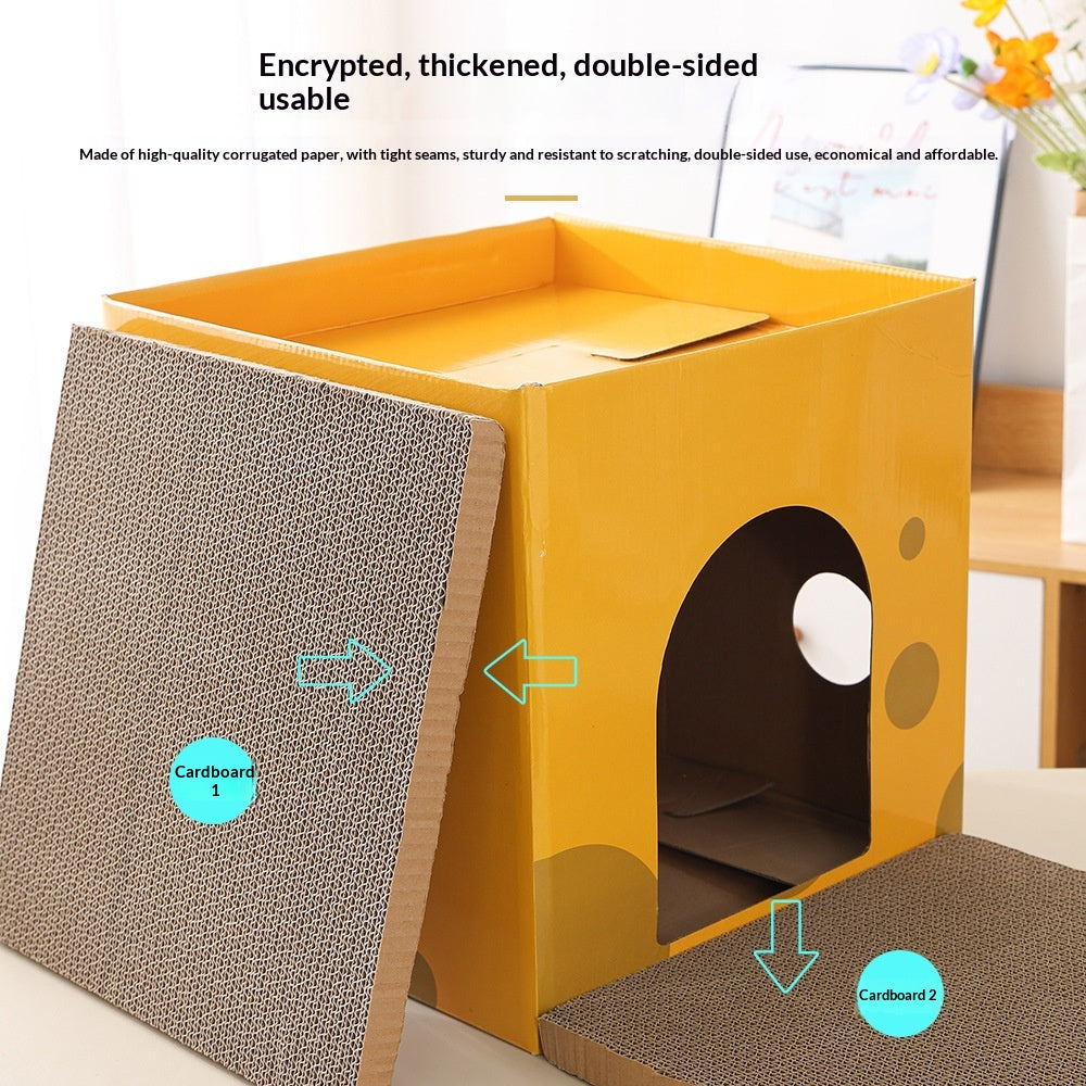 Cheese-box Cat Scratcher And Cat Bed Made Of Corrugated Cardboard With Two Levels