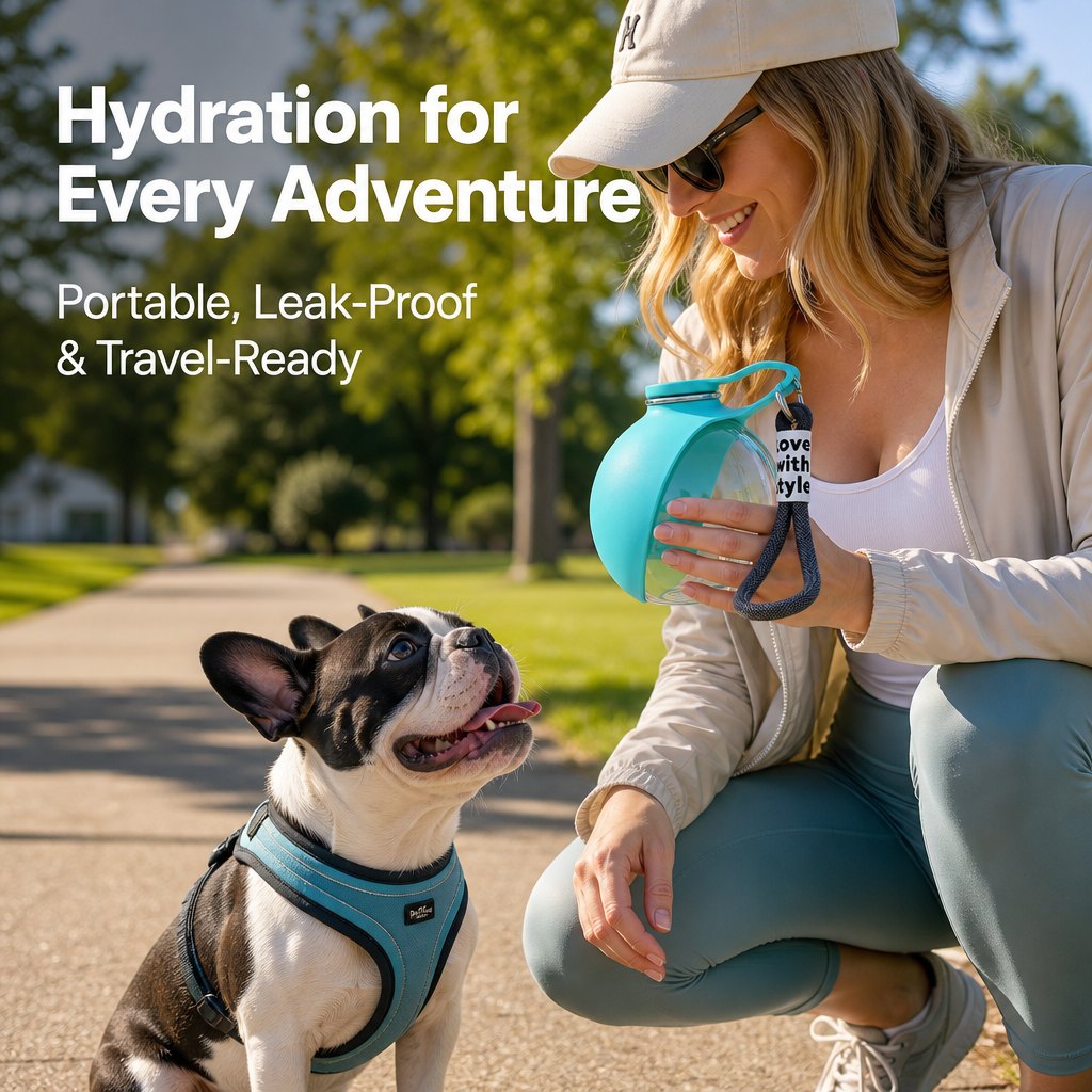 Portable Dog Water Bottle, 285ml BPA Free PETG Pet Travel Water Bottle With Foldable Silicone Bowl, Leak Proof Hands-Free Collar Clip Design For Small