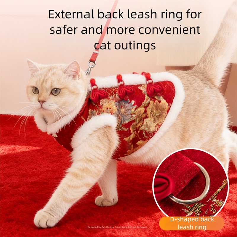 In Autumn And Winter, Cats Keep Warm. Chinese Style Of Wealth And Prosperity Bloom. New Year, Button-down Vests, Tang Suits, Little Dogs