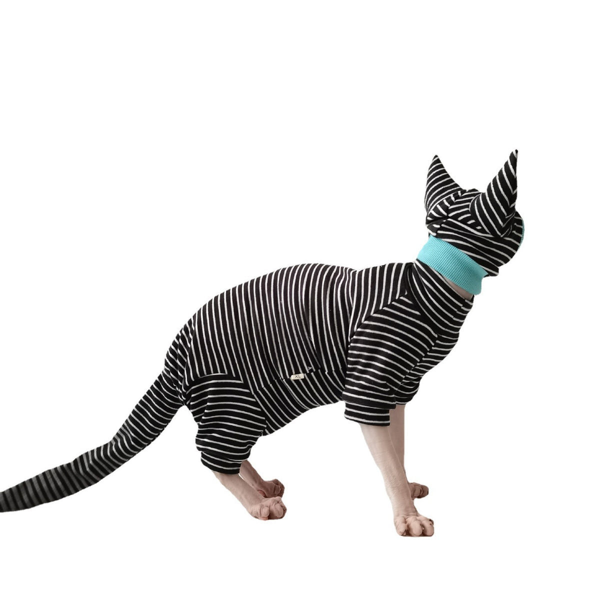 Sphynx Cat Striped Pyjamas Four Legged Clothing with Tail and Hat