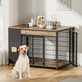 42-Inch Double Wide Wooden Double-Door Dog Crate Side Table Combo - Heavy-Duty DIY Assembly, Chew-Resistant Construction, Indoor Living Room