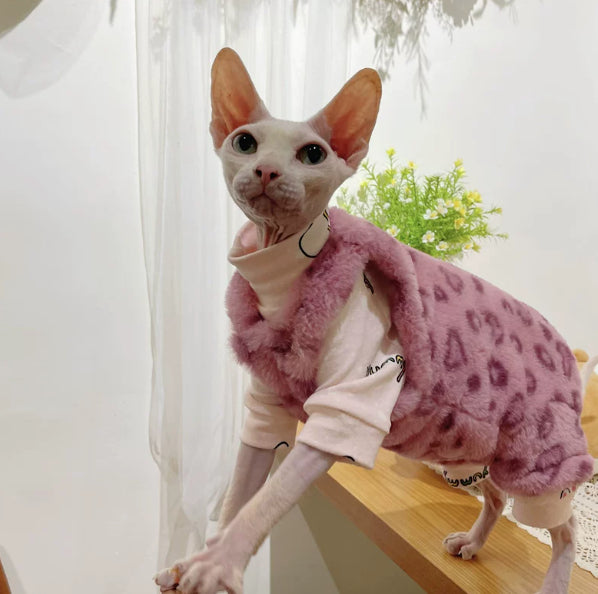 Sphynx Cat Leopard Plush Sweater and Matching Hat