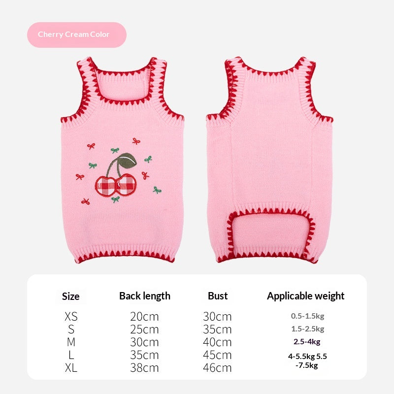 Cherry-embroidered Polar-fleece Dog Romper Sweater Pet Apparel