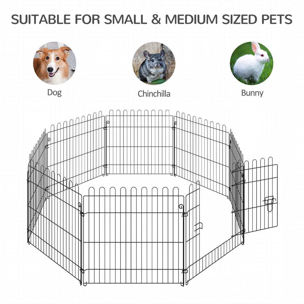 24inch 8-Panel Dog Playpen Octagon Pet Exercise Playpen Crate Foldable Dog Cage Pen Puppy Kennel, Black