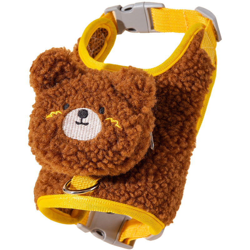 Cat Walking Rope, Vest Style Dog Cartoon Animal Wool Grain Leash, Autumn And Winter Pet Cat Leash