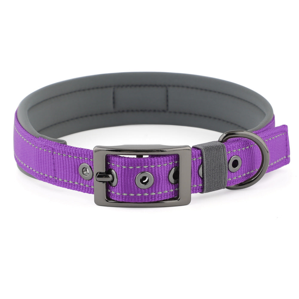 Reflective Dog Collar For Medium Dogs, Adjustable Wide Soft Comfortable Breathable Neoprene Padded Nylon Collar With Heavy Duty Metal Buckle For