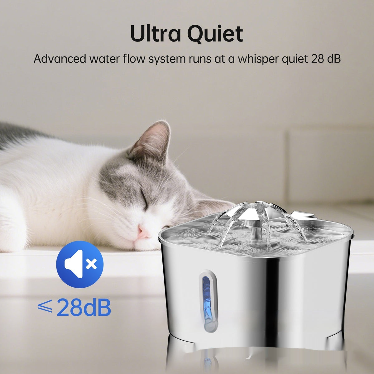 2.2L Stainless Steel Pet Cat Water Fountain Dogs And Cats Water Feeder
