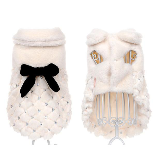 Elegant bow plush coat dog clothes Bomei Teddy clothes spring and autumn wear breathable pet clothes