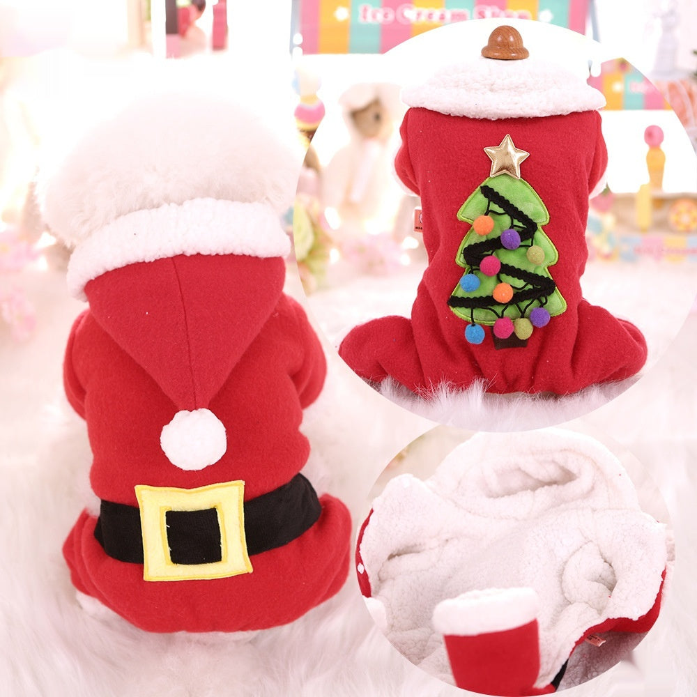 Pet Cat Dog Autumn And Winter Christmas Fleece-lined Thickened Cotton-padded Coat