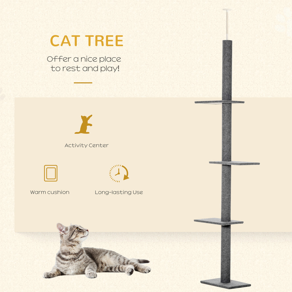 Floor-to-Ceiling Cat Tree Cat Climbing Tower with Sisal-Covered Scratching Posts Natural Cat Activity Center for kittens Cat tower furniture, Gray