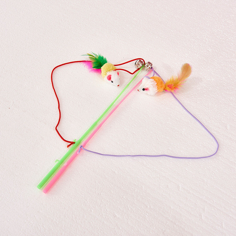 Fake Hair Mouse Funny Cat Stick Plastic Pet Cat Toy