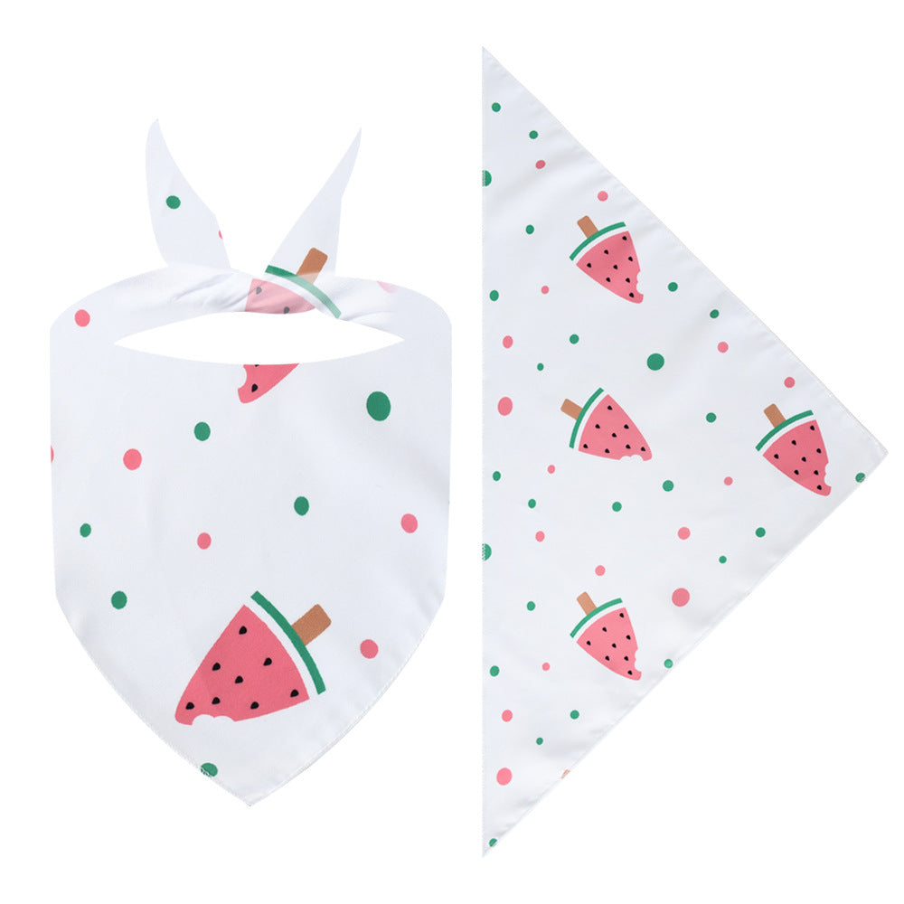 New Cartoon Cute Pet Triangle Fresh Fruit Polyester Printed Cat And Dog Saliva Towel Scarf Wholesale