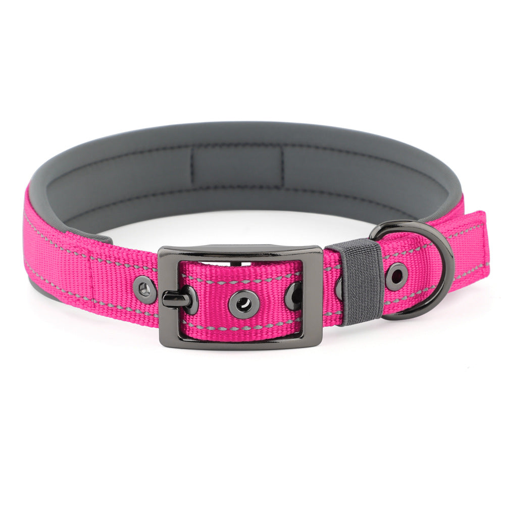 Reflective Dog Collar For Medium Dogs, Adjustable Wide Soft Comfortable Breathable Neoprene Padded Nylon Collar With Heavy Duty Metal Buckle For