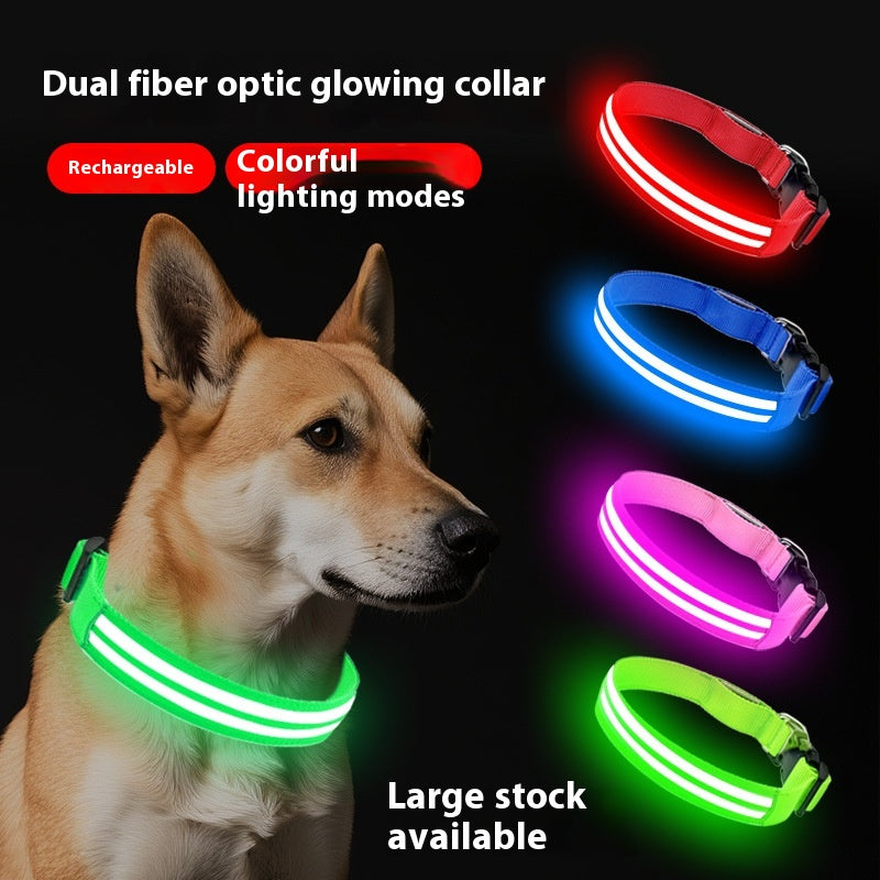 Shiny Dog Collar Double Fiber Pet Night Collar