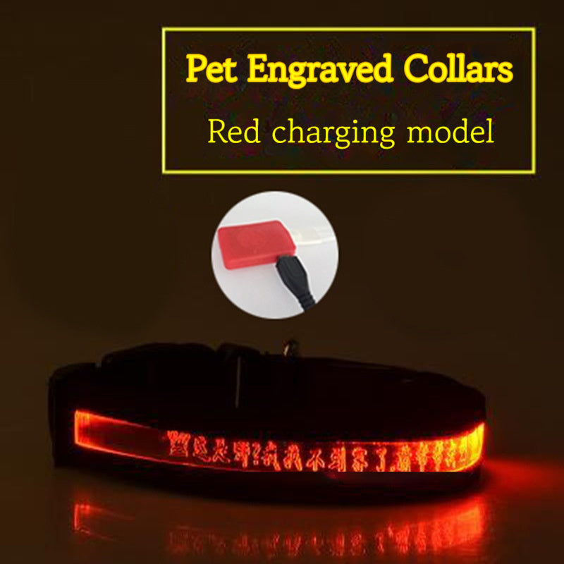 Pet Glow Collar Radium Carved Lettering Dog Collar
