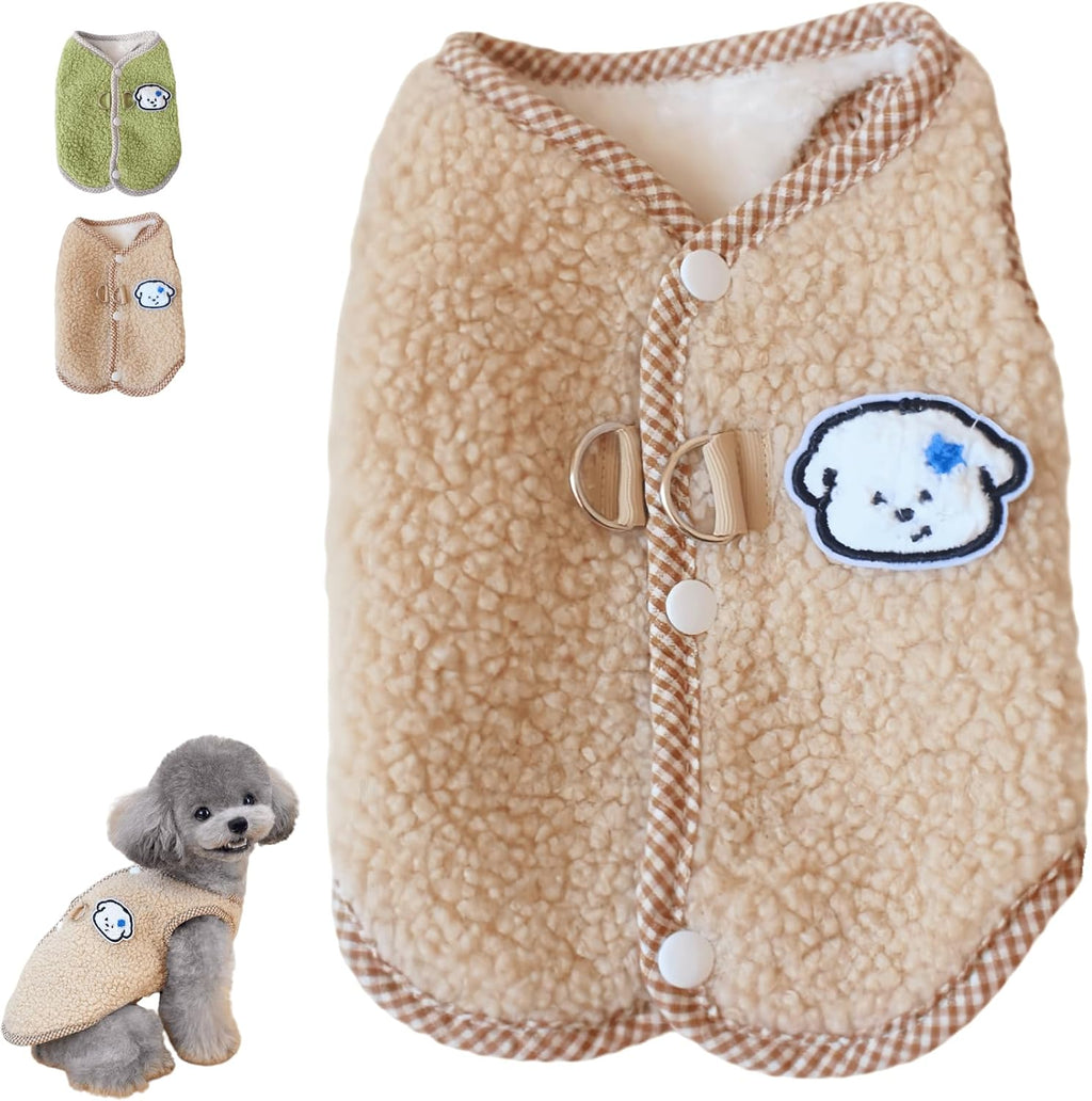 Cute Dog Thickened Coral Fleece Sweatshirt Vest With Leash Ring Autumn Winter Dog Outfit For Indoor Cats And Small Dogs
