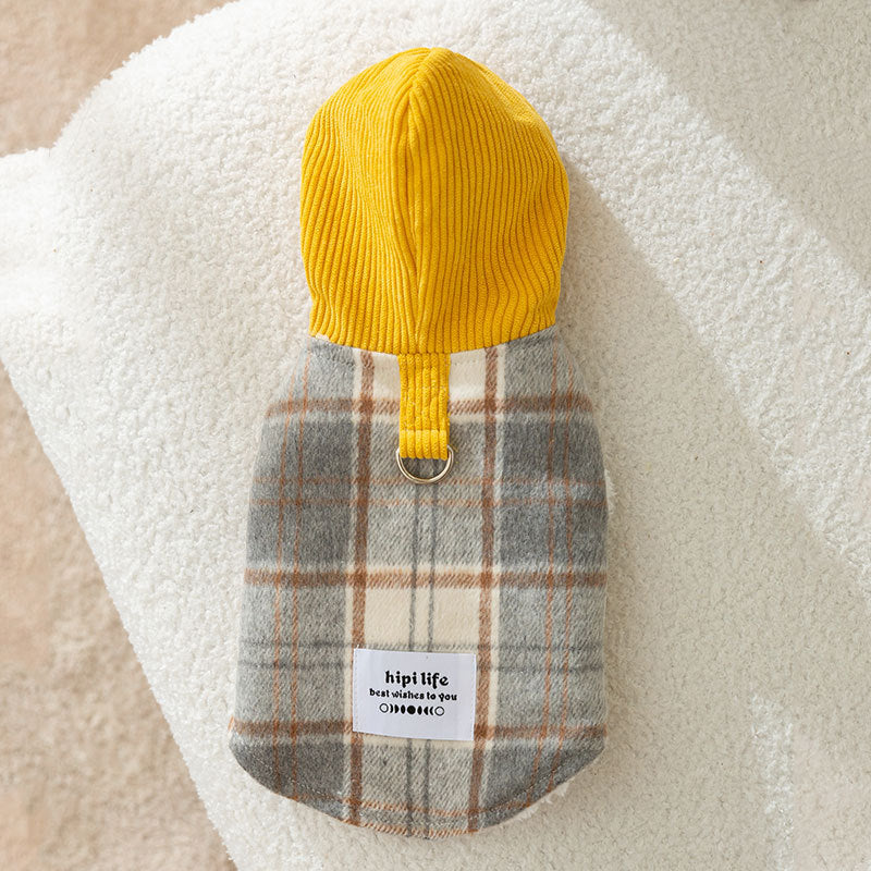 Chessboard Grid Hooded Traction Vest Autumn And Winter Pet