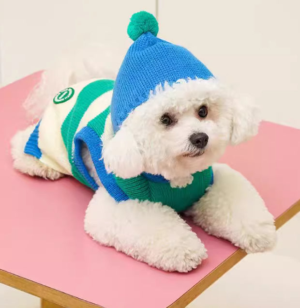 Striped Hooded Knitted Warm Pet Clothes