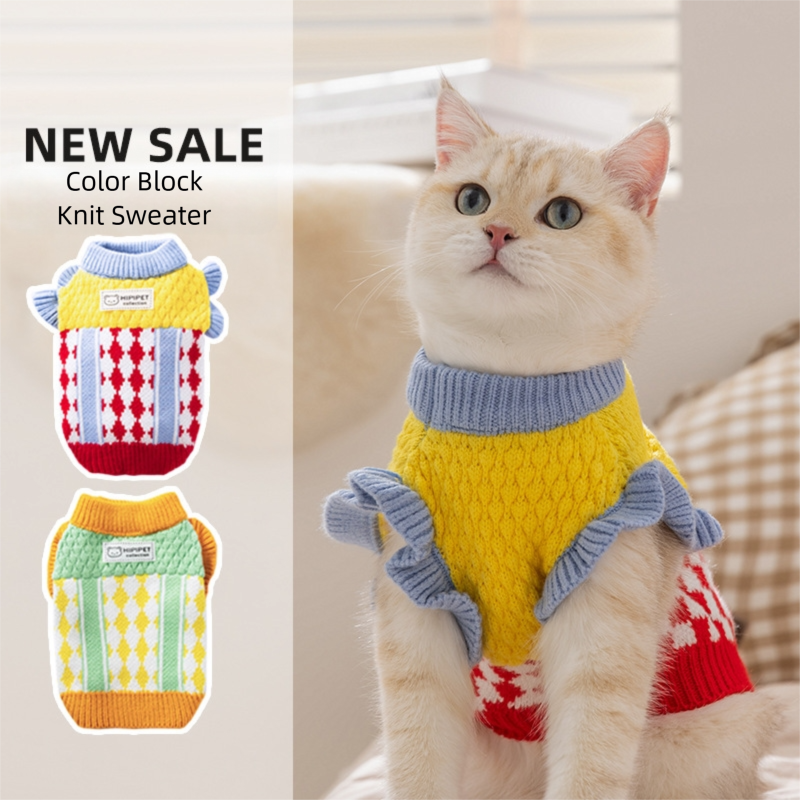 The 25-year Of Pineapple Knitted Color-blocking Sweater Has Been Transformed Into Warm Pet Clothing For Kittens And German Cats In Autumn And Winter