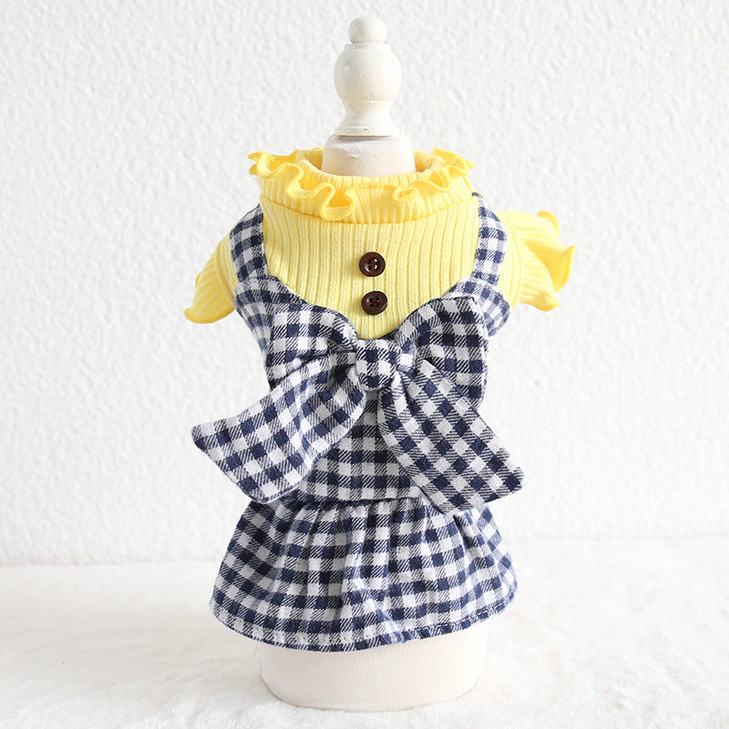 Candy Wooden Buckle Plaid Skirt Pet Clothes