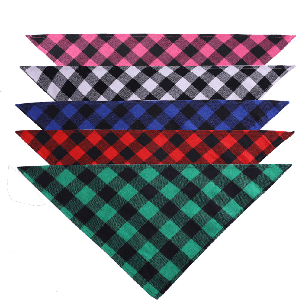 Single-layer Cotton Plaid Dog Bib, Available In Small And Large Sizes