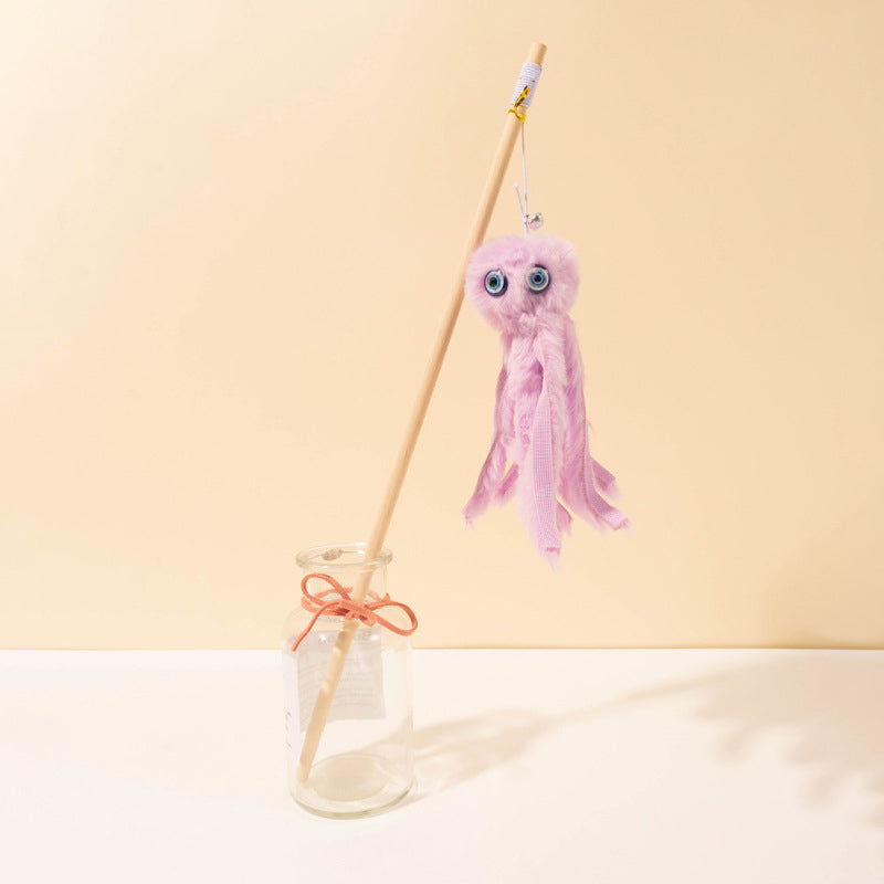 Lovely Toy For Indoor Kitten Cat Furry Octopus Toy With Eyes Long Stick Cat And Kitten Funny Toy
