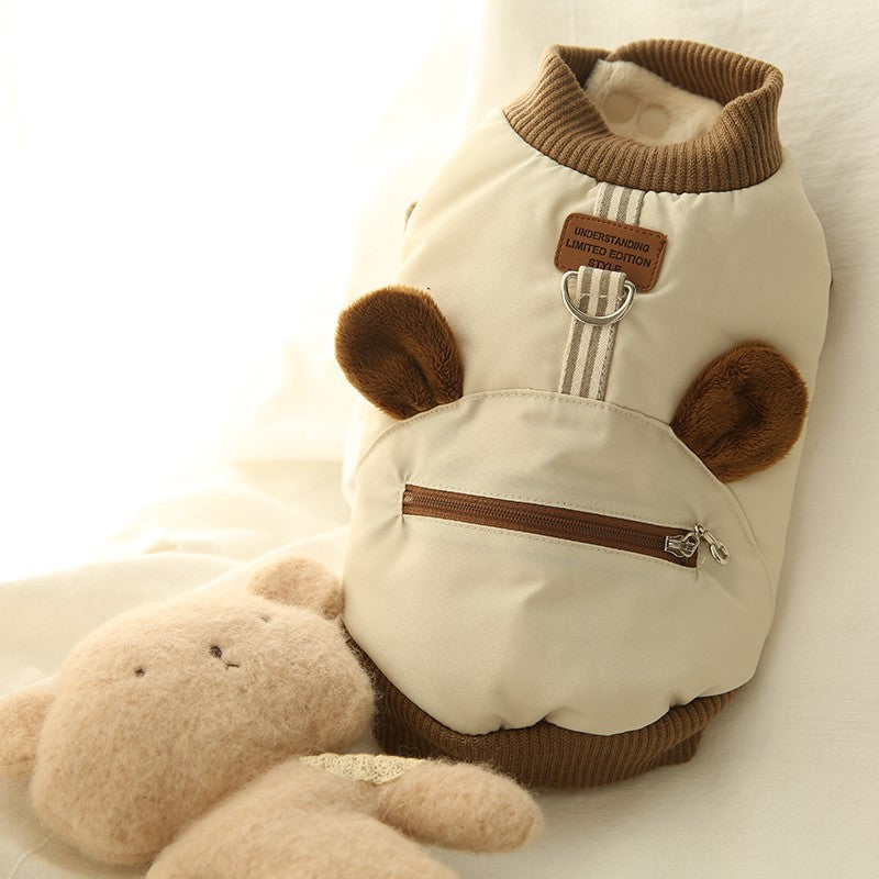 This Autumn And Winter Warm Dog Coat With Three-dimensional Ears And Two Feet Can Be Used To Pull Small And Medium-sized Dogs And Cats. Spring Style