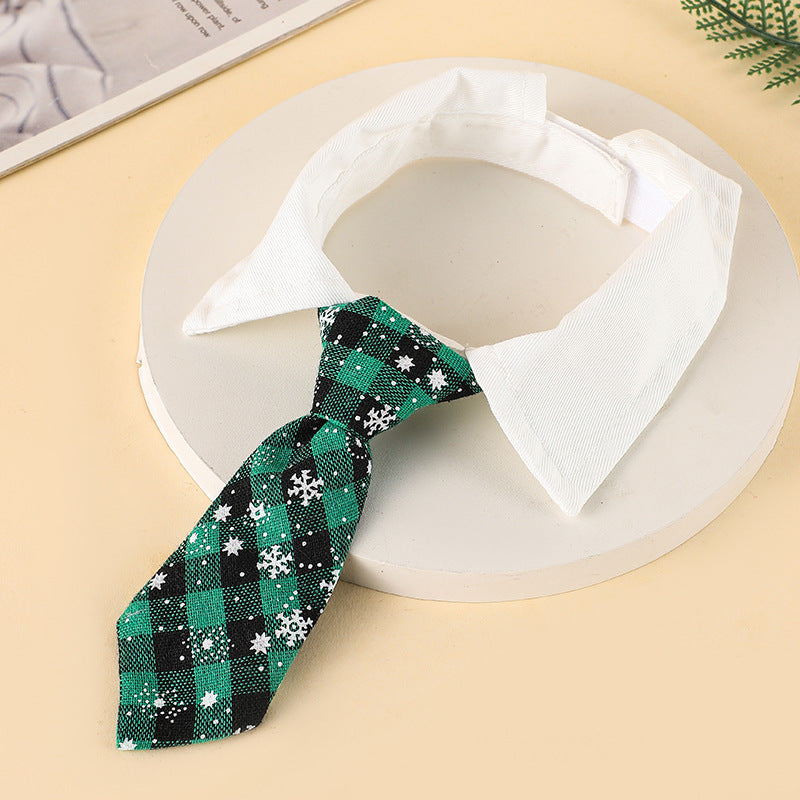 Christmas Dog Necktie, Adjustable Winter Snowflake Pattern Pet Tie Collar With Red Plaid For Small Medium Cat Dog Christmas Weddings Pet Tuxedo Outfit