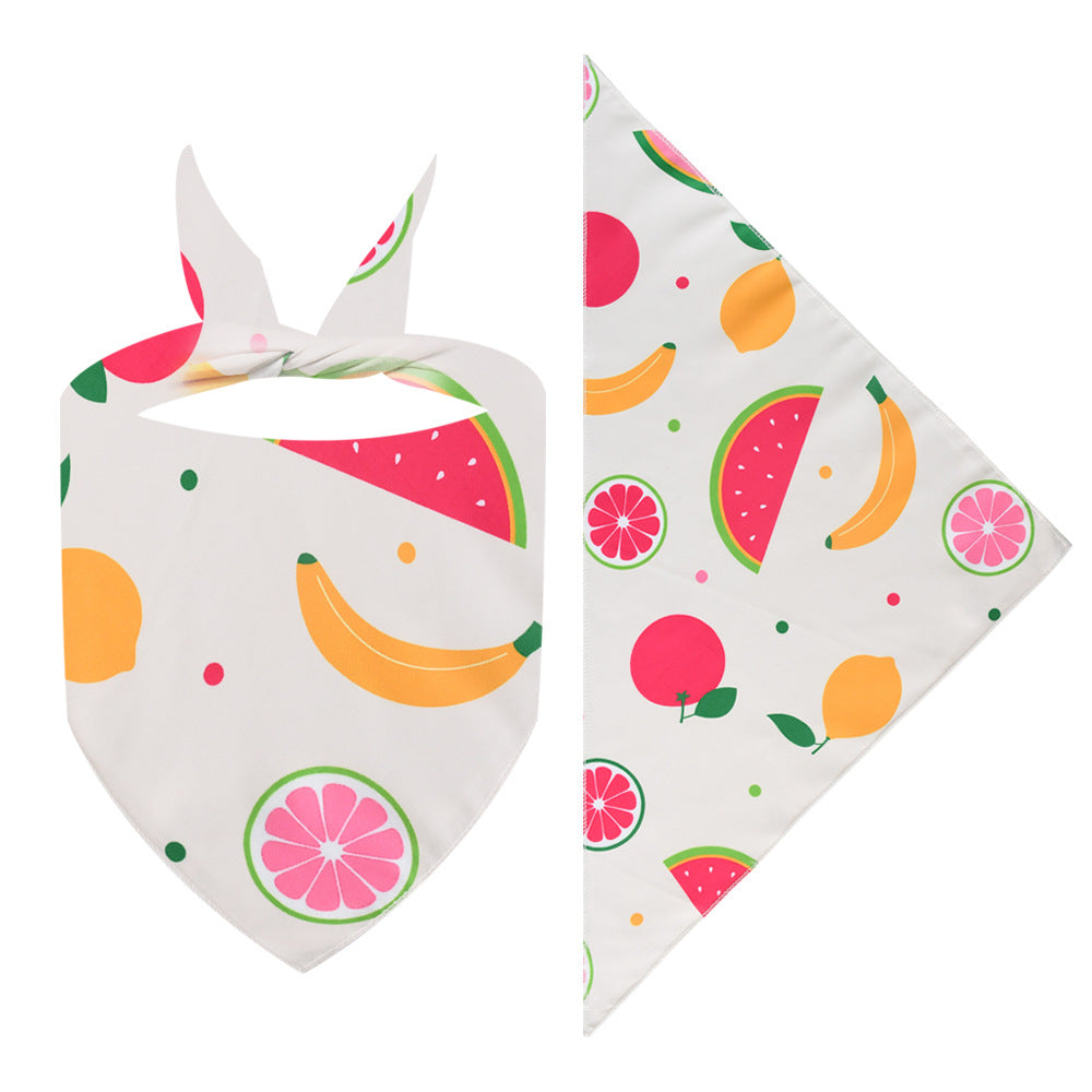 New Cartoon Cute Pet Triangle Fresh Fruit Polyester Printed Cat And Dog Saliva Towel Scarf Wholesale