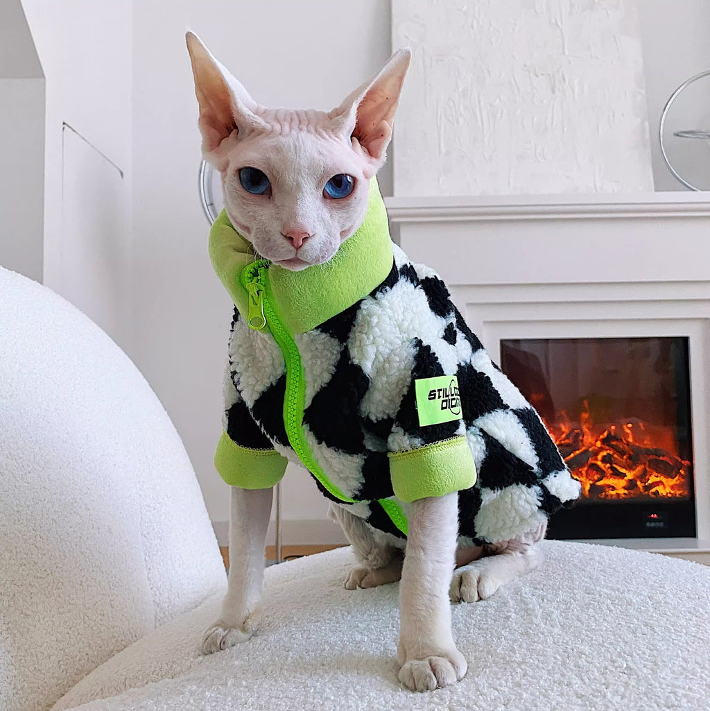 Hairless Cat Sphynx Devon Winter Warm Fleece-Lined Lambswool Ultra-Thick Coat