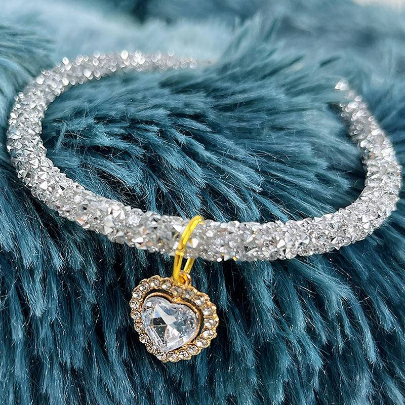 Cat Collar Heart Jewel Pendant Party Reflex Rhinestone Necklace
