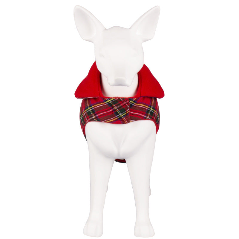 Dog Clothes Thickened Warm Cotton Coat Red Plaid Vest