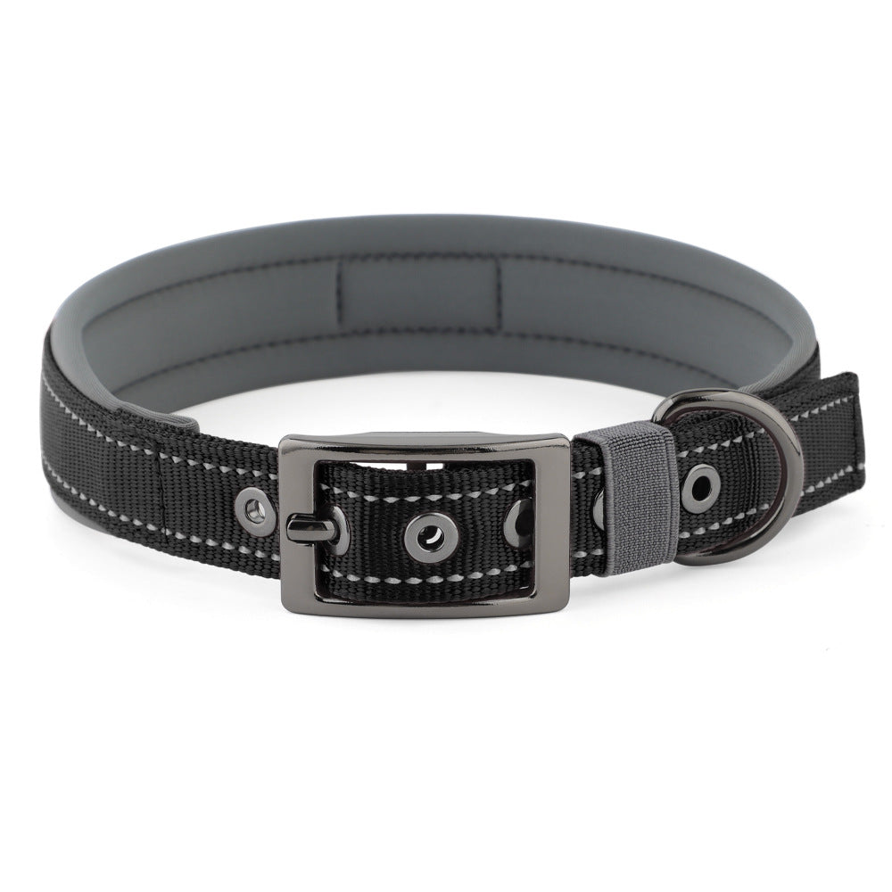 Reflective Dog Collar For Medium Dogs, Adjustable Wide Soft Comfortable Breathable Neoprene Padded Nylon Collar With Heavy Duty Metal Buckle For