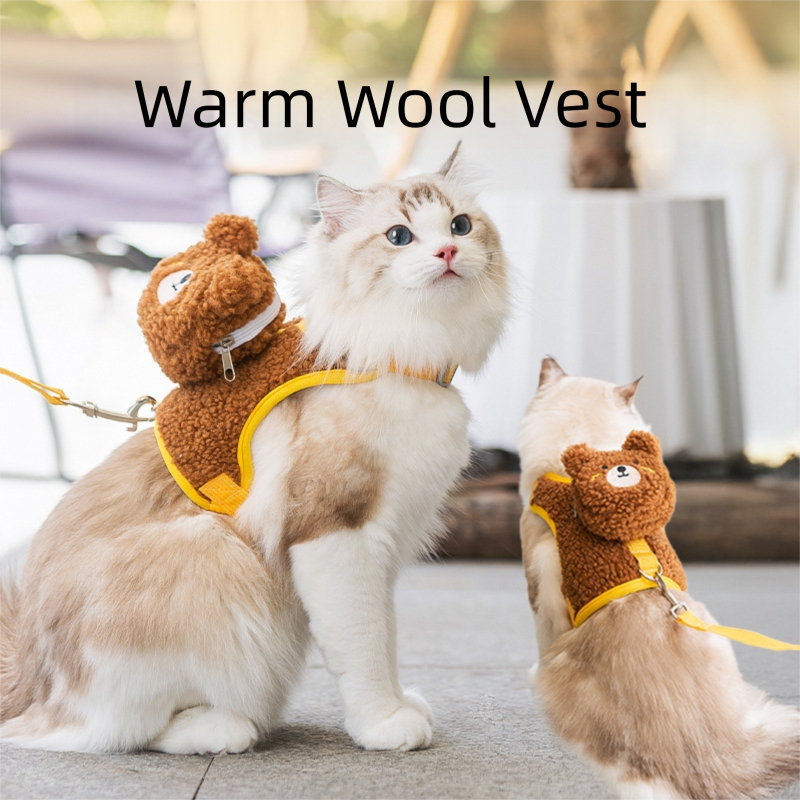 Cat Walking Rope, Vest Style Dog Cartoon Animal Wool Grain Leash, Autumn And Winter Pet Cat Leash