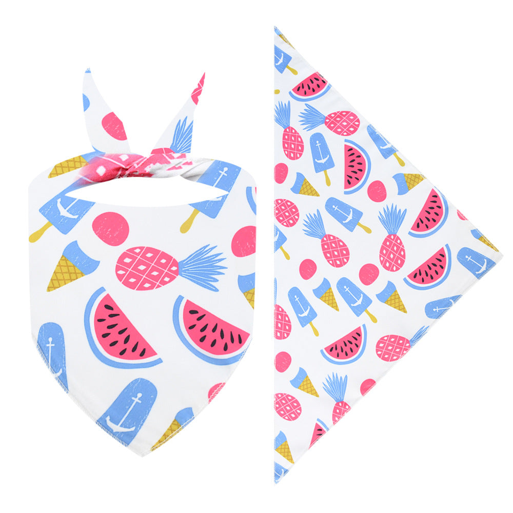 New Cartoon Cute Pet Triangle Fresh Fruit Polyester Printed Cat And Dog Saliva Towel Scarf Wholesale