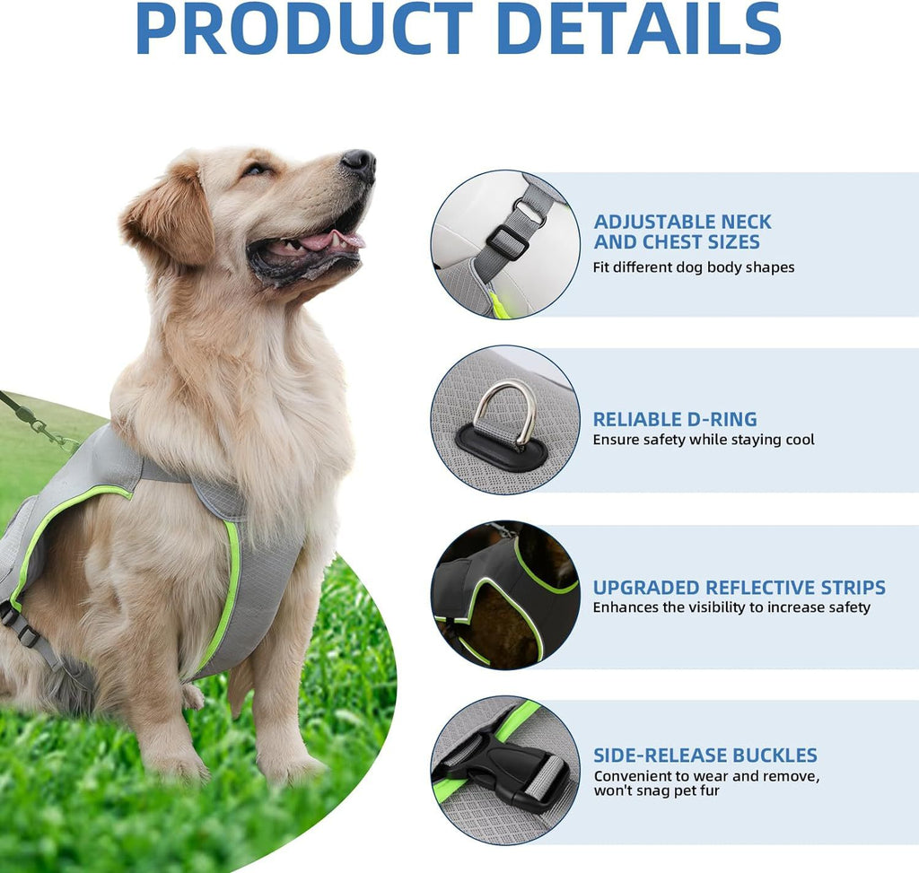 Dog Cooling Vest With Ice Packs, Reflective Adjustable Cooling Vest For Dogs With Leash Ring For Hot Weather Cooling Harness For Large Medium Dogs