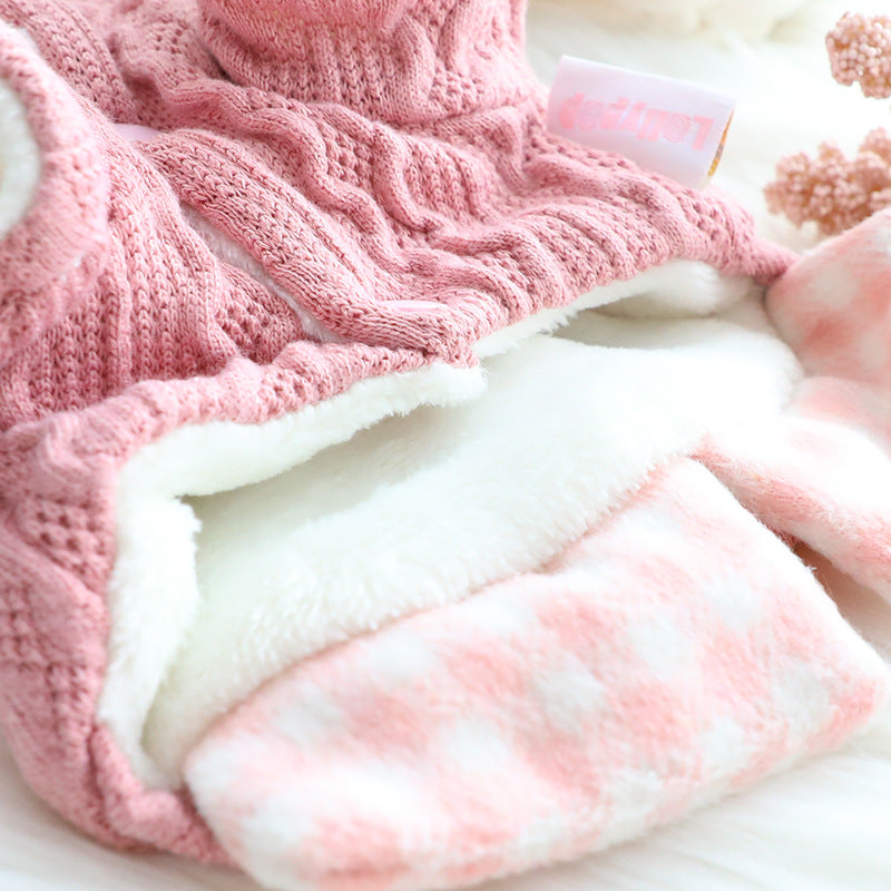 Dog Clothes Sweater Fake Two Pieces Fleece-lined Warm Cotton