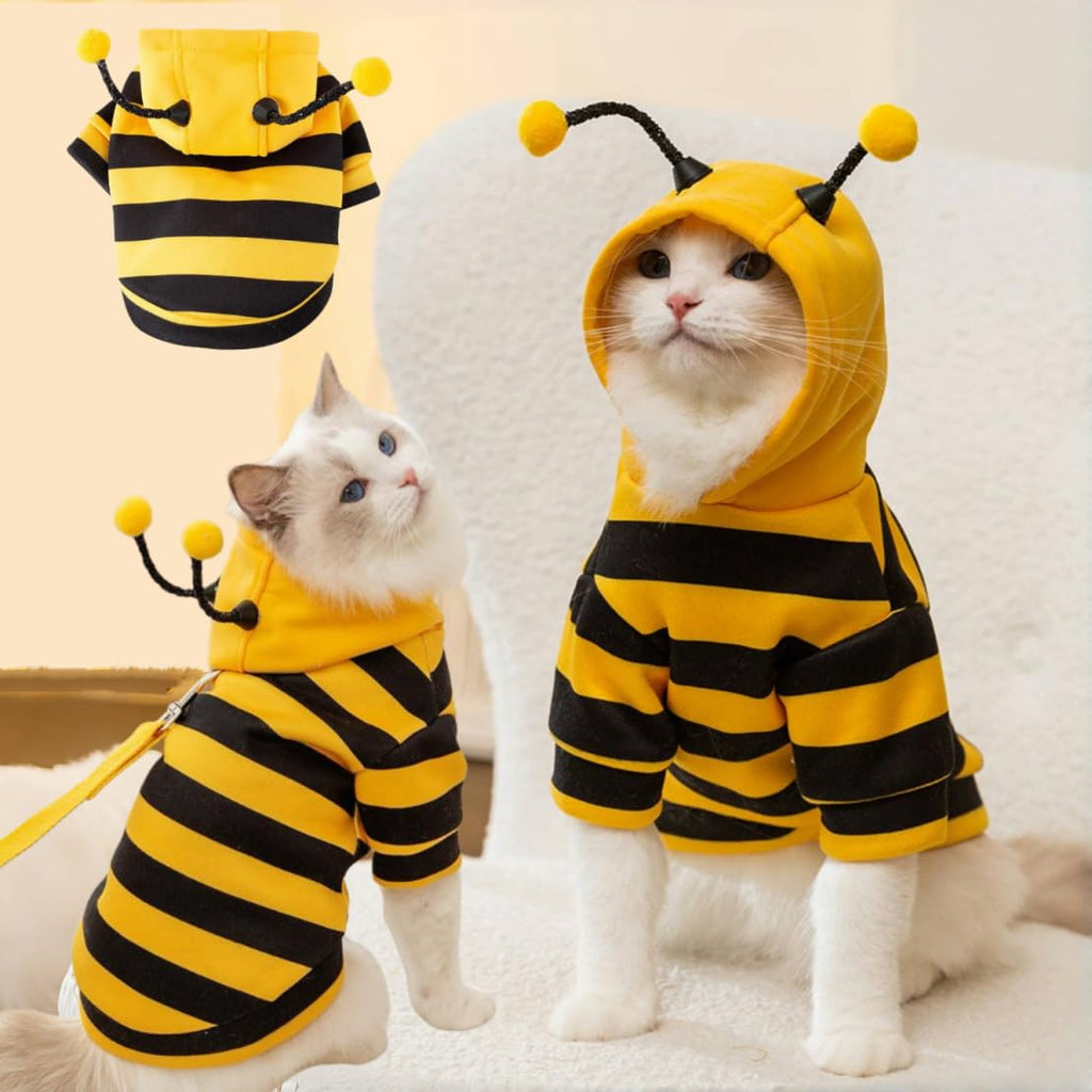 Cute Cat Bee Costume - Pet Halloween Apparel Bumble Bee Cosplay Clothes Antennae, Soft Warm Fleece Hoodie For Cats, Kittens, And Small Dogs, Perfect