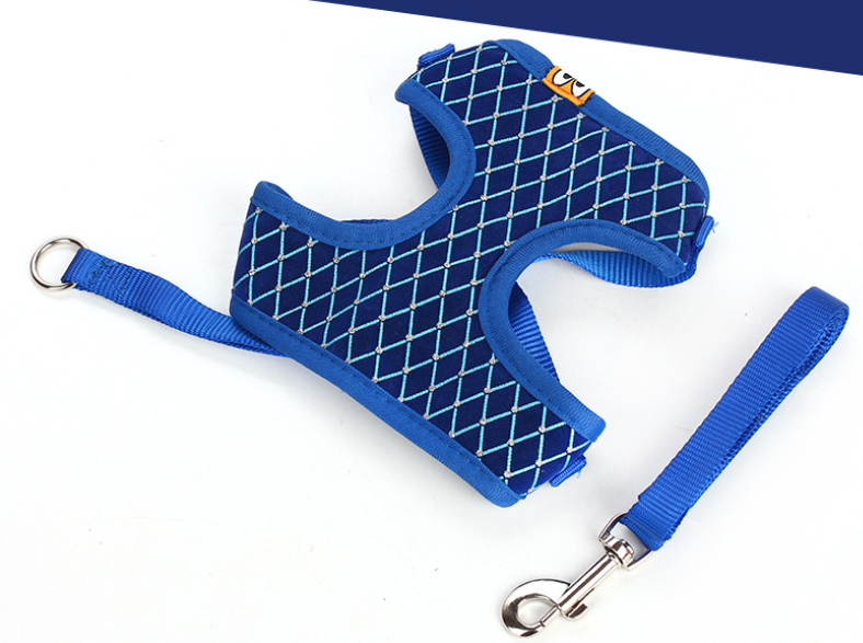 Dog Leash Breathable Mesh With Flash Diamond Nylon Pet Chest Back Leash