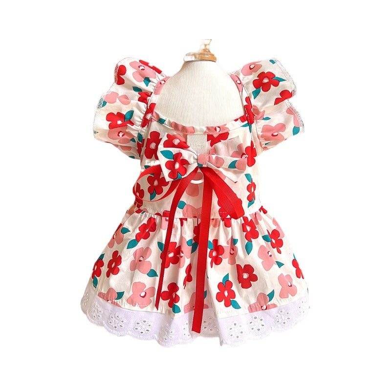 Pet Clothes Flounced Sleeve Three Colors Dress