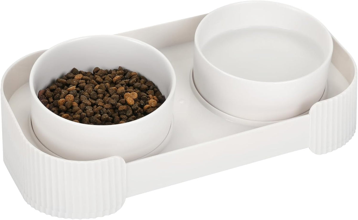 Ceramic Elevated Cat Bowls For Indoor Cats 15 Tilted Stand Anti Vomiting Raised Cat Food And Water Bowls Set Raised Cat Bowls With Non Slip Cat Bowl
